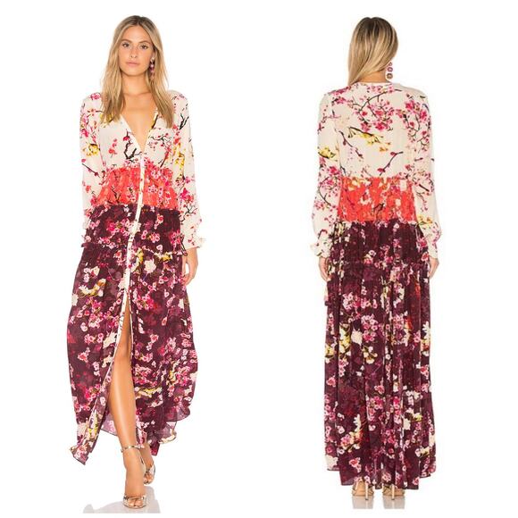 Rococo Sand Floral Maxi Dress Colorful Silk - Picture 1 of 6